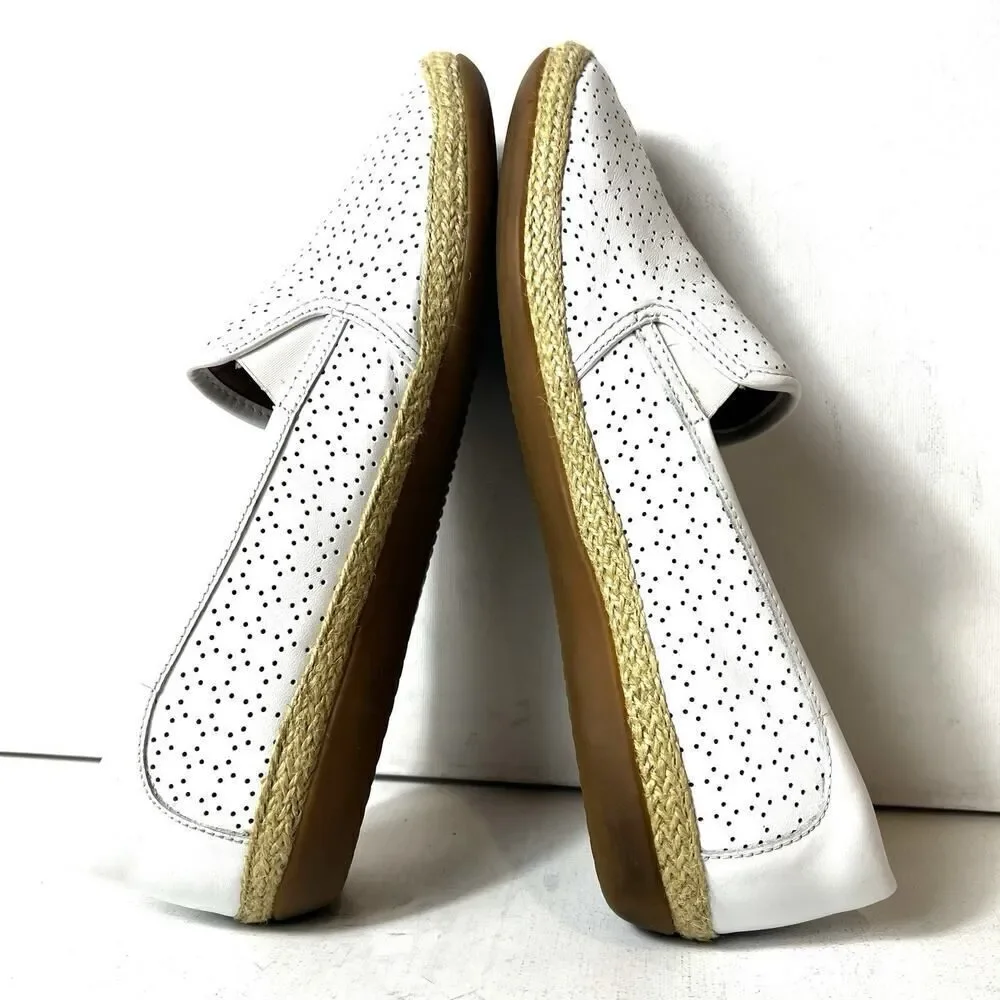 Clarks Collection Women 10M Comfort Casual White Leather Espadrille Slip On Flat